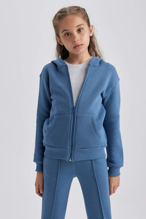 Кардиган с капюшоном для девочки из плотной ткани и мягким пухом - Defacto фото 3