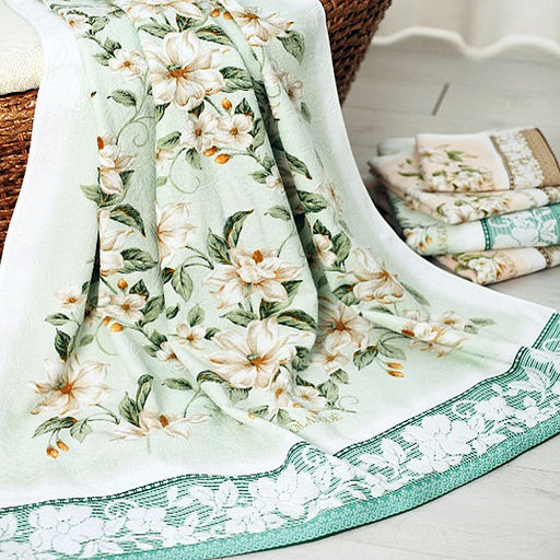 "Япония-2015" Полотенце махровое 50х90см, плотность 300гр/м2, 100% хлопок, "Жасмин", зеленый, Bolangde (Китай)