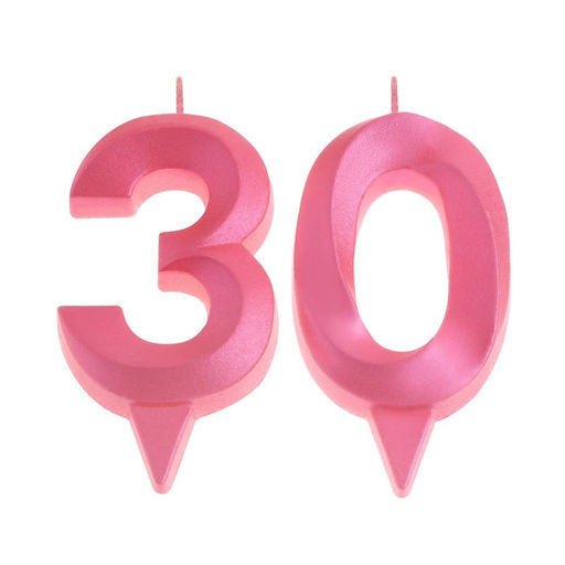 Свеча в торт юбилейная Грань (набор 2 в 1), цифра 30, розовый металлик, 6,5 см - Страна карнавалия фото 3