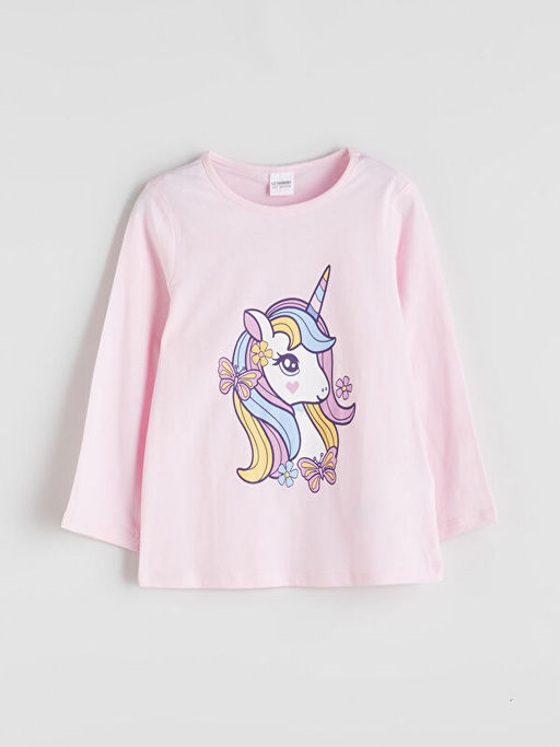 Bisiklet Yaka Bask?l? K?z ?ocuk Pijama ?st?