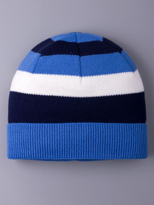 Шапка вязаная в полоску с отворотом, бежевый и оранжевый - Русбубон фото 8