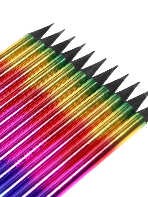 Цена за 12 шт. Карандаш чернографитный, НВ, заточенный, корпус радуга, голография, со стразой