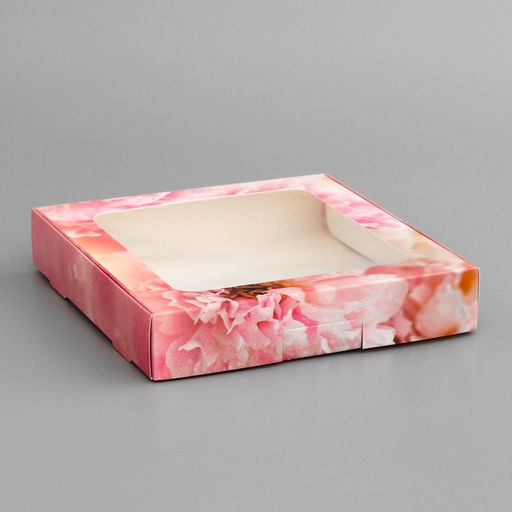 Цена за 5 шт. Коробка подарочная сборная с окном, упаковка, «Цветочки», 16×16×3 см