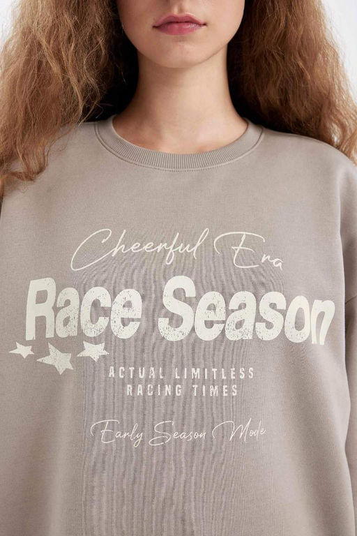 Толстовка из плотной ткани свободного кроя с круглым вырезом и принтом - Defacto фото 5