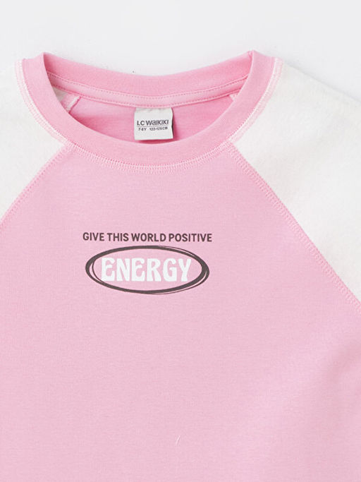 Bisiklet Yaka Bask?l? K?sa Kollu K?z ?ocuk Crop Ti??rt - Waikiki фото 3