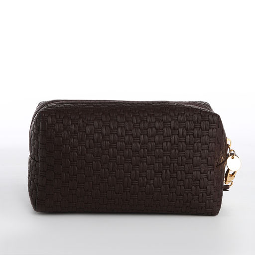 Косметичка дор L-б/н , 18*7*11, отд на молнии, с ручкой, рогожка, коричневый - Simaland фото 3