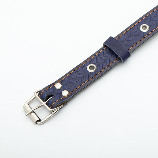 Ошейник комбинированный кожа/брезент, безразмерный, 56 х 2,5 см, ОШ 25-51 см, синий - Пижон фото 4