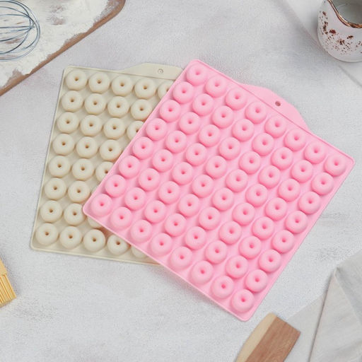 Форма для мармелада Доляна «Пончики», силикон, 21.5×20 см, 64 ячейки (d=2 см), голубая