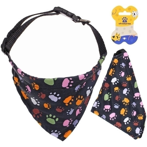 Цена за 4 шт. Ошейник с банданой для кошек и собак мелких пород "Стильный БРО", принт лапки, рL, 24,5*16см (лейбл)