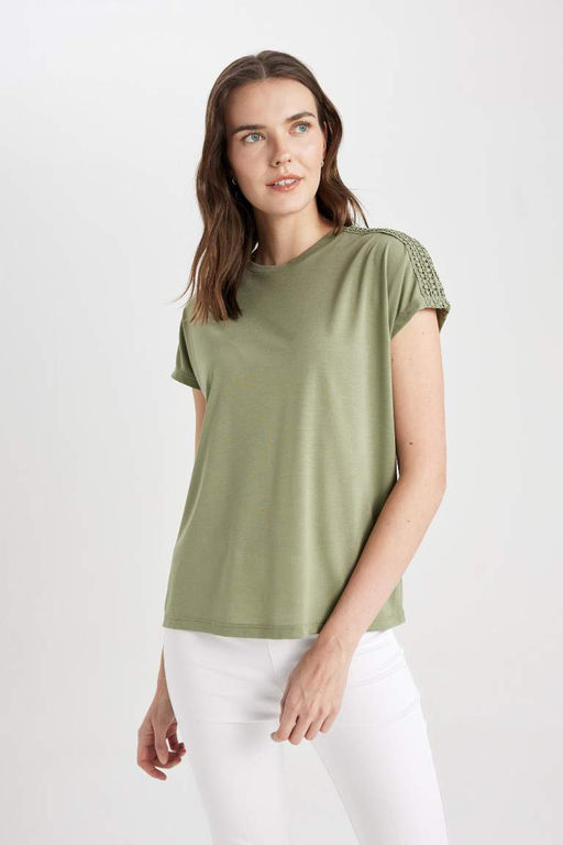 Футболка с круглым вырезом и короткими рукавами - Defacto фото 3
