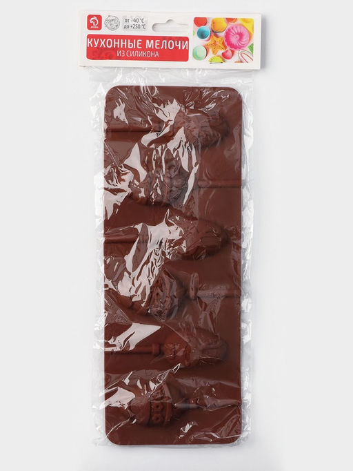 Форма для леденцов Доляна Пасхальный кролик, силикон, 26?10?1 см, 6 ячеек, с палочками, коричневая  фото 5