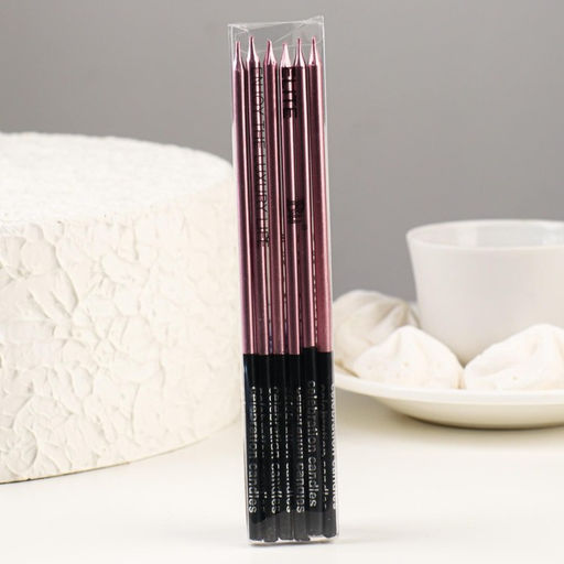 Свечи в торт Праздник, 6 шт, 14,5 см, розовый с чёрным - Страна карнавалия фото 2