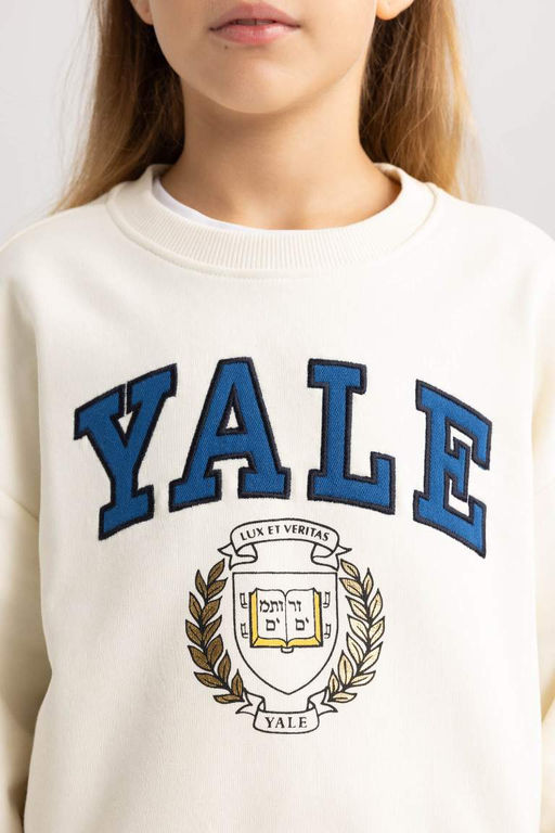 Толстовка свободного кроя с круглым вырезом для девочек Yale University - Defacto фото 5