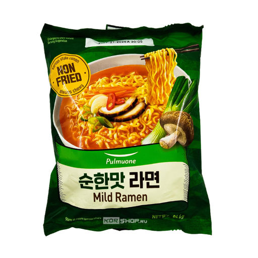 Лапша б/п неострая нежареная Mild Ramen Pulmuone, Корея, 96,4 г Акция