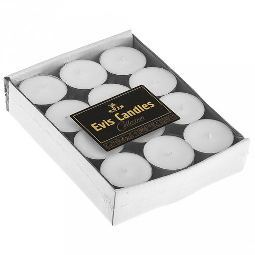 Свеча чайная "Малая" д3,7см, h1,5см, парафин, время горения 4 часа, 15гр, набор 24шт, термопак 16х11,5х3,5см (Россия)