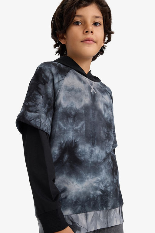 Kap__onlu Batik Desenli Sweatshirt Erkek _ocuk - Defacto фото 3