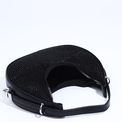 Сумка-багет на молнии, цвет чёрный/чёрные стразы - Simaland фото 6
