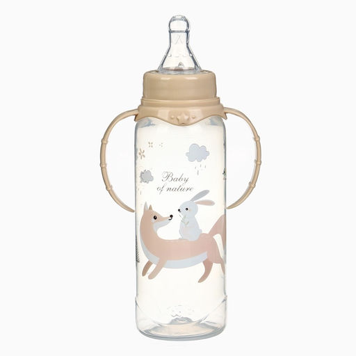 Бутылочка для кормления Крошка Я «Лесные друзья» от 0 мес., 250 мл, цилиндр, с ручками, бежевый