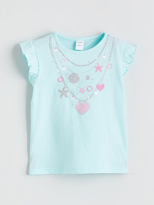 Bisiklet Yaka Bask?l? K?z ?ocuk Ti??rt ve ?ort