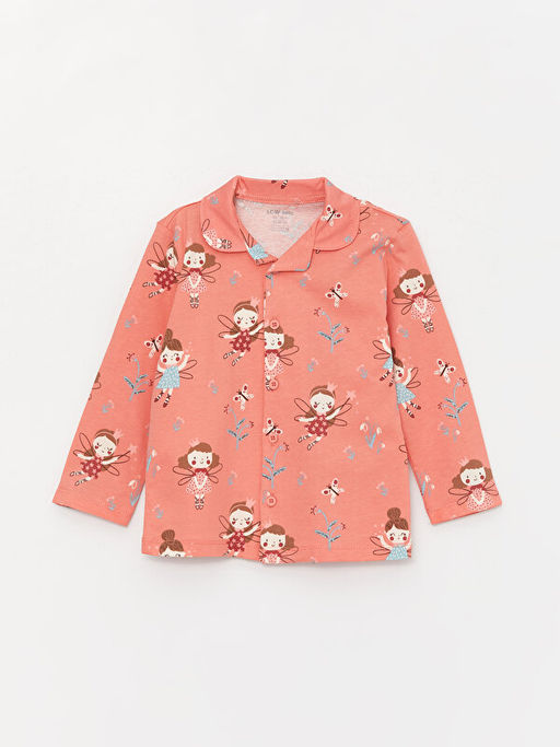 Polo Yaka Uzun Kollu Bask?l? K?z Bebek Pijama Tak?m?