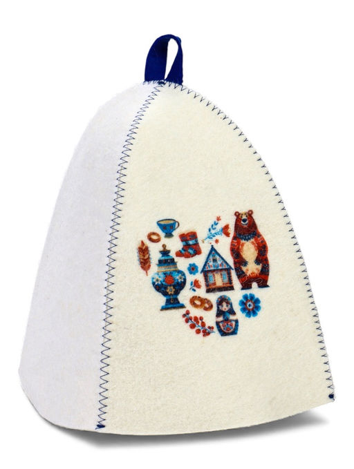 Шапка для бани с принтом "Русские традиции", белая