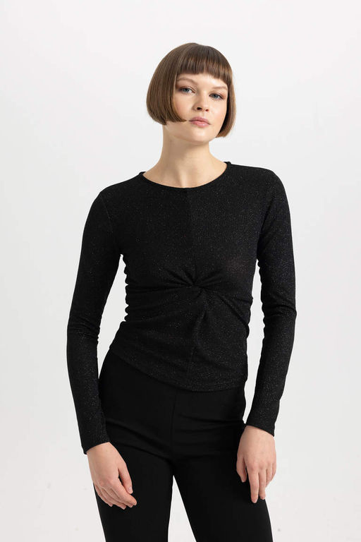 Облегающая футболка с круглым вырезом и длинными рукавами - Defacto фото 4