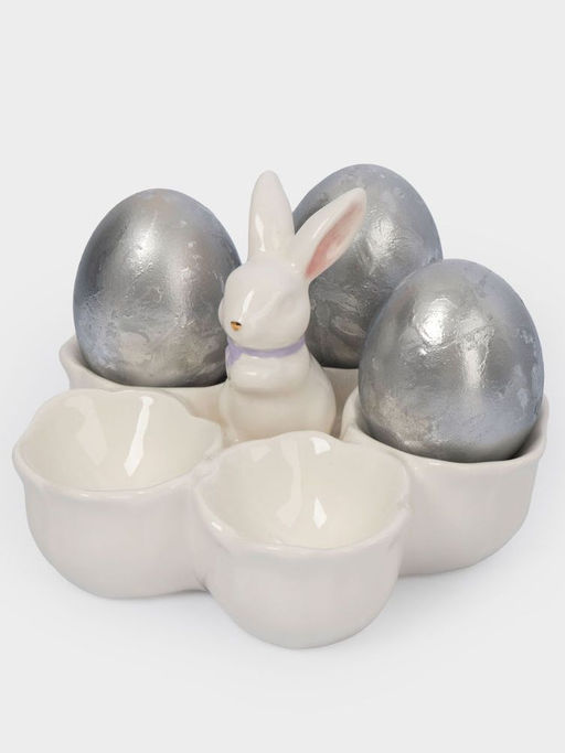 Блюдо пасхальное, 12х9 см, 5 отд, керамика, молочно-золотистое, Кролик в цветах, White Rabbit - Anna lafarg фото 9