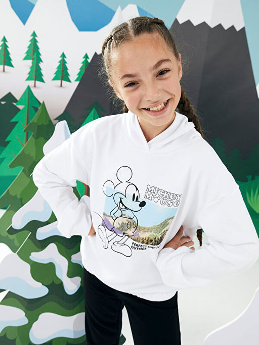 Kap??onlu Mickey Mouse Bask?l? Uzun Kollu K?z ?ocuk Sweatshirt - Waikiki фото 3