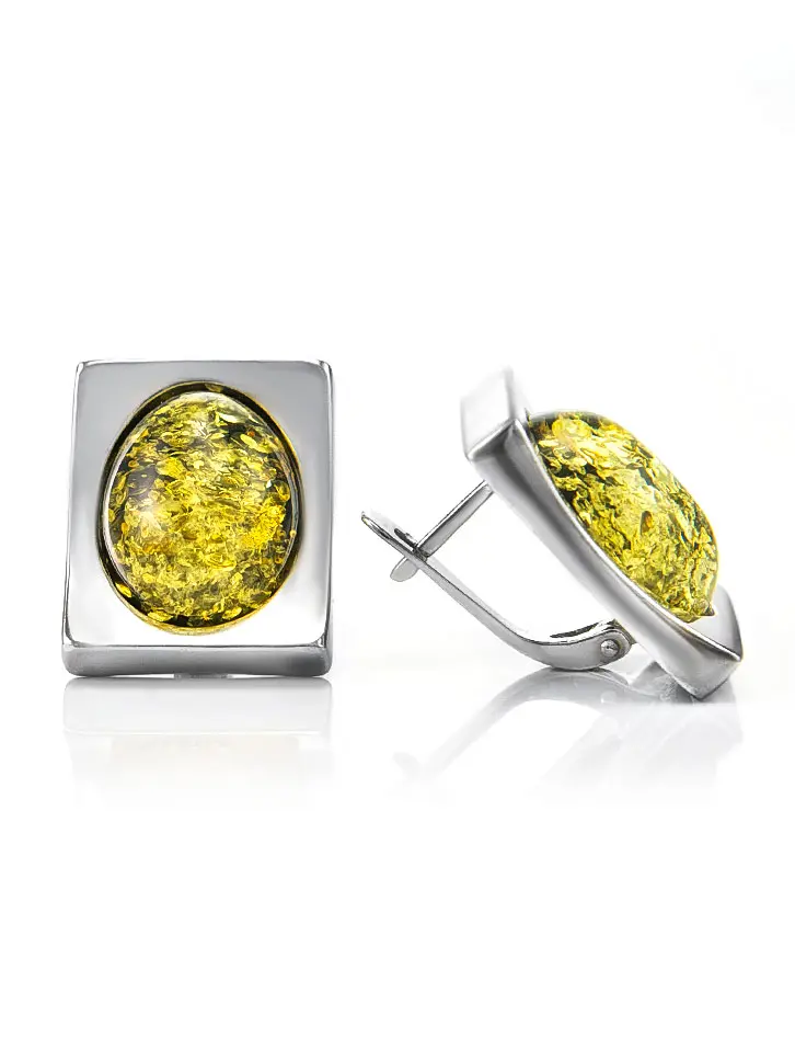 Стильные серьги Фиджи крупные из серебра с натуральным янтарём зелёного цвета - Амберхолл фото 5