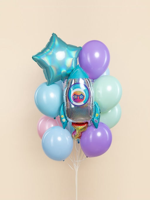 Цена за 2 шт. Воздушный шар фольгированный 29" «Космическая ракета», голография