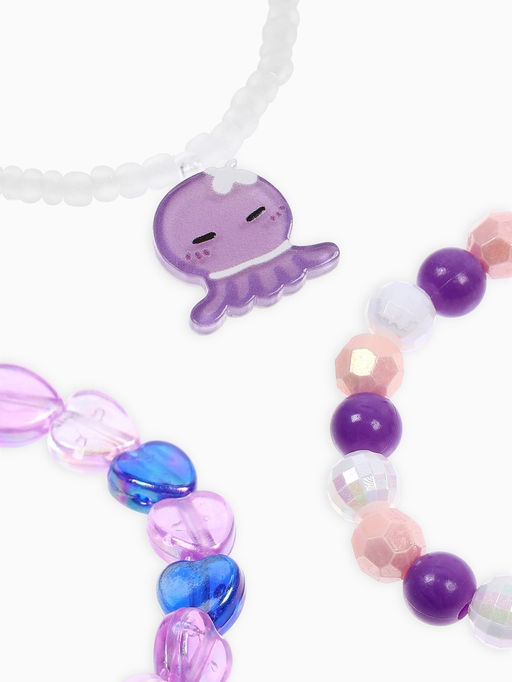 Цена за 2 шт. Браслет детский «Выбражулька», 3 шт. набор, осьминог, бусины, сиреневый