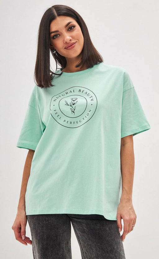 Футболка женская с принтом F312-03-771 ментоловая - Fine joyce фото 5