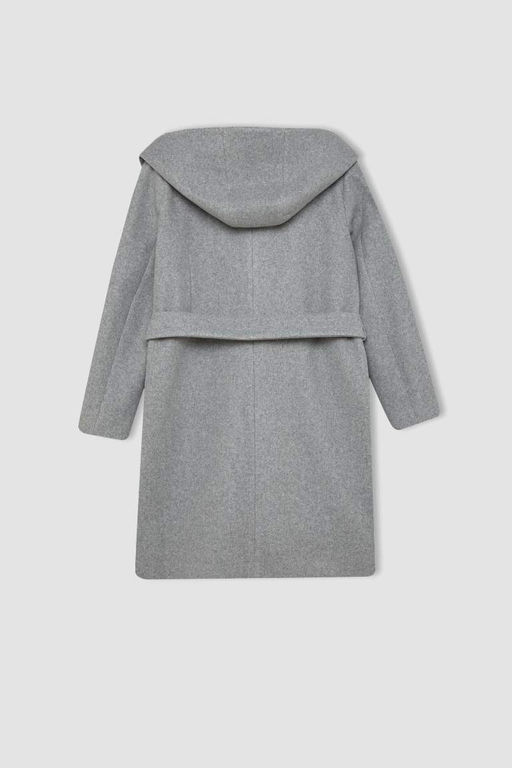 Пальто стандартного кроя с капюшоном и пуговицами, с длинными манжетами и поясом - Defacto фото 9