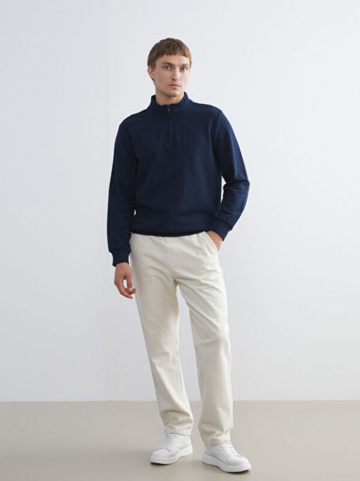 Dik Yaka Uzun Kollu Erkek Kal?n Sweatshirt