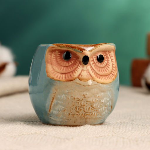 Декоративный горшок для цветов «Сова Ава» керамический, 100 мл, 6.5×6.5×6 см, голубой
