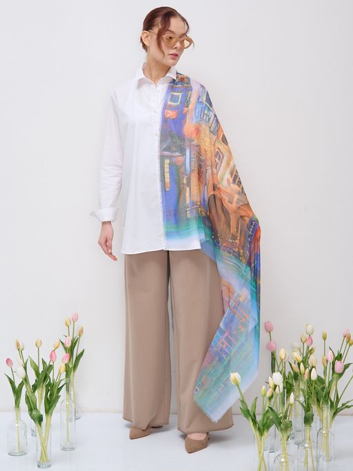 Большой, красивый двусторонний платок с рисунком в стиле арт-декои необычной текстурой ткани - Tantino фото 9