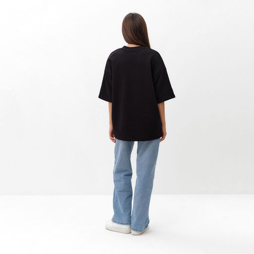 Футболка с нашивкой женская MIST Base, чёрная, размер 44