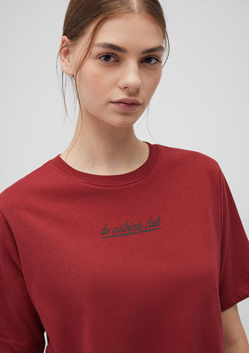 Bask?l? K?rm?z? Tisort - Mavi фото 5