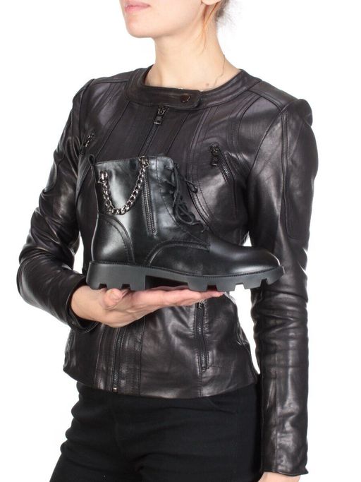 01-CYL94-D1 BLACK Ботинки демисезонные женские (натуральная кожа, байка)