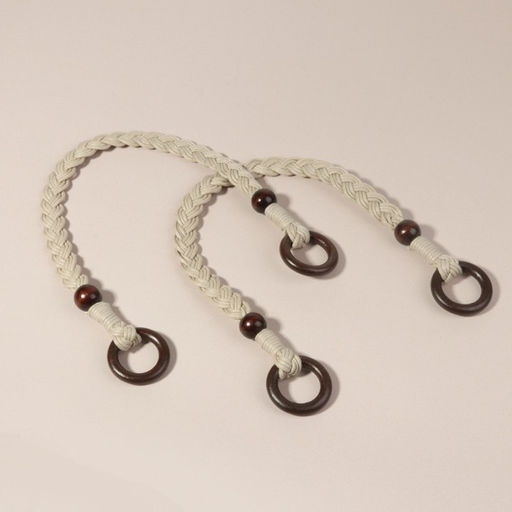 Ручки для сумки, 2 шт., вощёный шнур/дерево, 48×2 см, бежевые