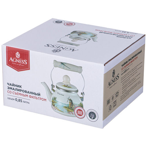 ЧАЙНИК AGNESS ЭМАЛИРОВАННЫЙ СО СЪЕМНЫМ ФИЛЬТРОМ ИЗ НЖС СЕРИЯ FAMILY HOUSE, 0,85 Л фото 3
