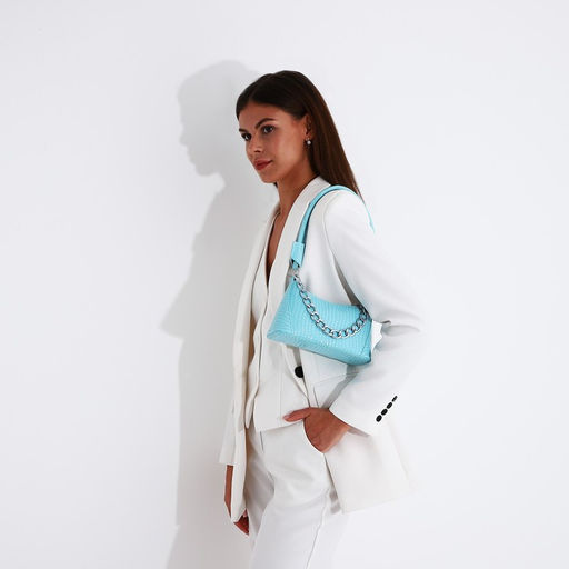 Сумка-багет на молнии, цвет голубой - Simaland фото 6