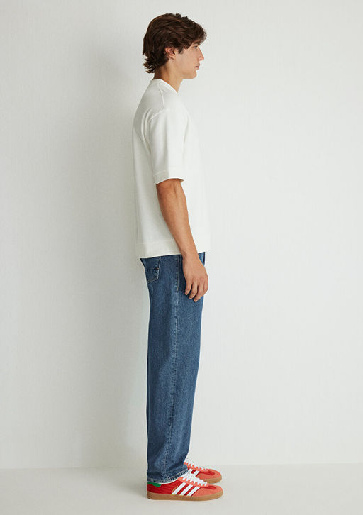 Bisiklet Yaka Beyaz Tisort - Mavi фото 5