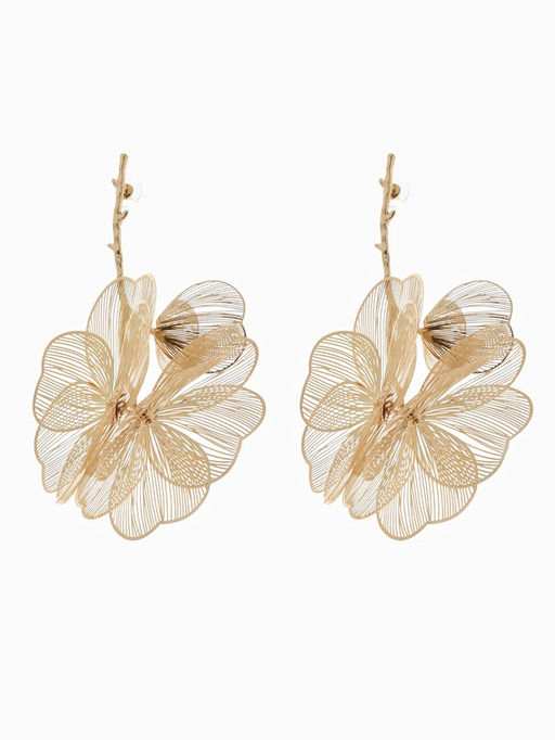 Серьги металл «Цветок» веточка, цвет золото