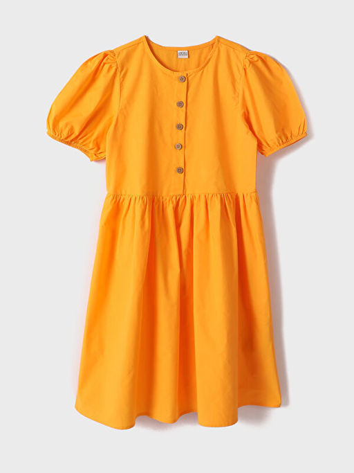 Bisiklet Yaka Bask?l? K?sa Kollu K?z ?ocuk Elbise