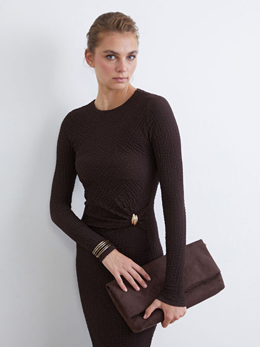 Bisiklet Yaka Dokulu B?zg?l? Elbise