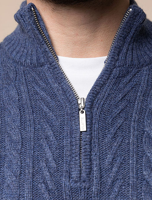 Свитер Vilatte фактурной вязки с молнией синий  фото 2