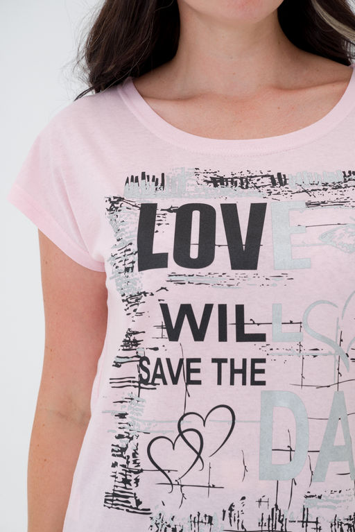 Футболка женская со спущенным плечом из кулирки Лира бледно розовый с принтом Love - Амадэль фото 4