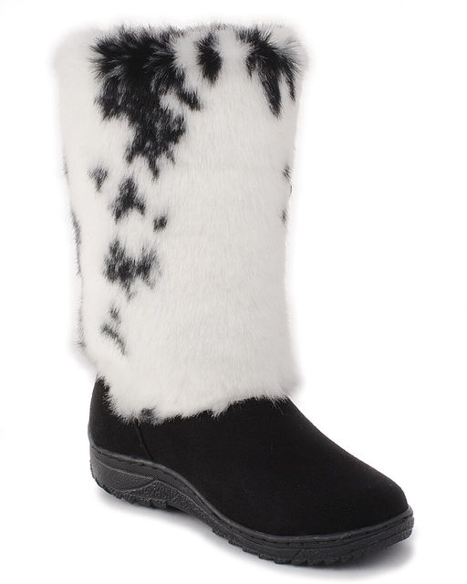 Унты женские на литой подошве., Черные. Замша. Мех бело-черный