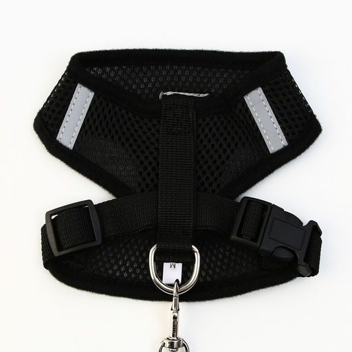 Шлейка дышащая с поводком и светоотражающей нашивкой, M, ОШ 33, ОГ 32-43, черная - Пушистое счастье фото 5